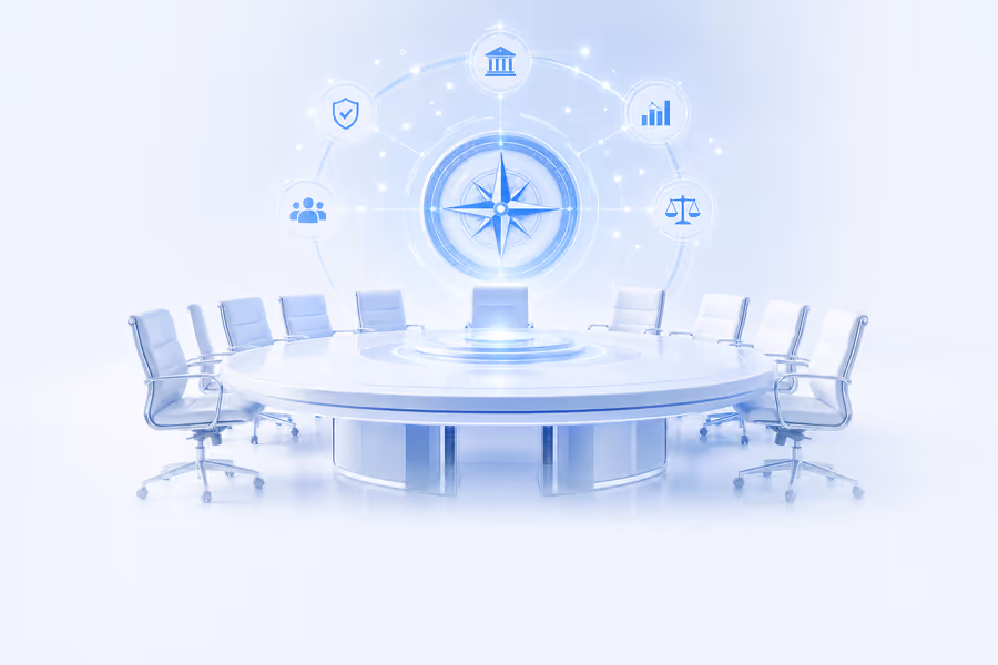 Boardroom guided by an AI governance compass